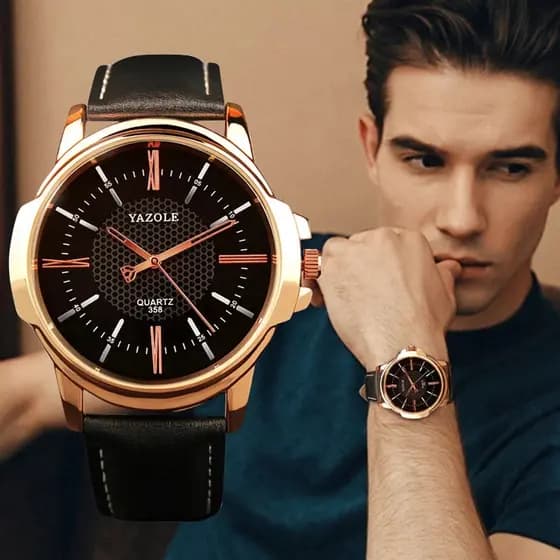 Relógio Masculino Preto com Cobre com fundo Preto Presente de Natal com caixa Importado Luxo