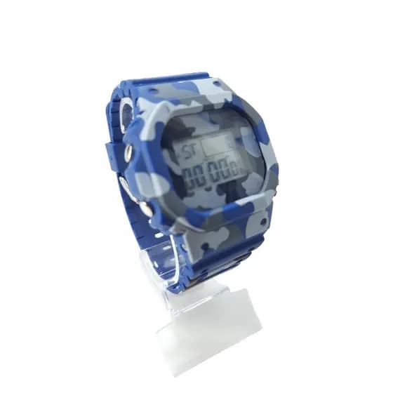 Relógio Masculino Esportivo Digital À Prova De Água 3 ATM Luz Metal Borracha Camuflado Azul com caixa
