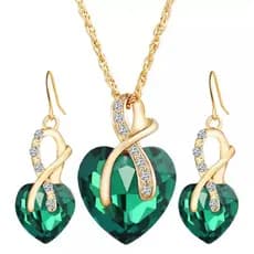 Conjunto De Colar E Brincos Formato de Coração com Pingente Dourado Presente Dia Dos Namorados Verde