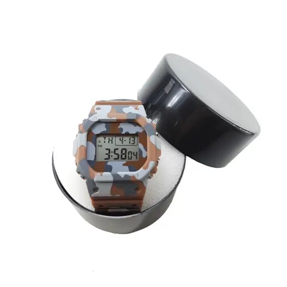 Relógio Masculino Esportivo Digital À Prova De Água 3 ATM Luz Metal Borracha  Camuflado Laranja com caixa Amor Lindo
