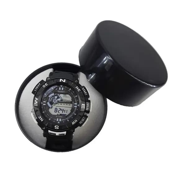 Relógio Masculino Esportivo Digital À Prova De Água 3 ATM Luz Metal Borracha  Branca Quartz Cores Modelo Rocket R-7593 com caixa Amor Lindo