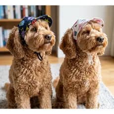 um Boné Pet Para Cães e Gatos Tecido Tricoline cachorro estampado com cordão chapéu verão