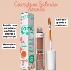Corretivo Camuflagem Vegano 5g  Salmão Líquido Matte Cobre Olheiras e Manchas Escuras - Vizzela