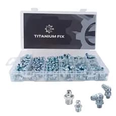 Kit 150 Graxeiros Profissionais Reto + 45° + 90° com Estojo — M6, M8 e M10 | Aço Carbono Zincado
