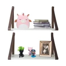 Kit 2 Prateleira Branca Alça Marrom Couro Ecológico Decoração/ Ambientes/ Recepção