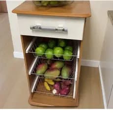 Balcão Fruteira Com Rodinhas 1 Gaveta 3 Cestos Aramados Off White/Nature