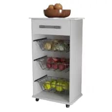 Fruteira  Cozinha Balcão Com 3 Cestos Aramados Com Rodinhas Gaveta -Cor  Branco