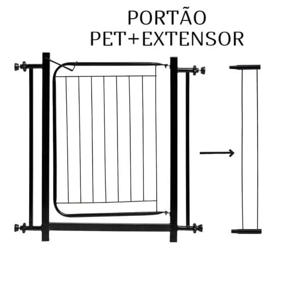 Grade Portãozinho Portão Para Pet ou Crianças Com Extensor 20cm Branco Preto