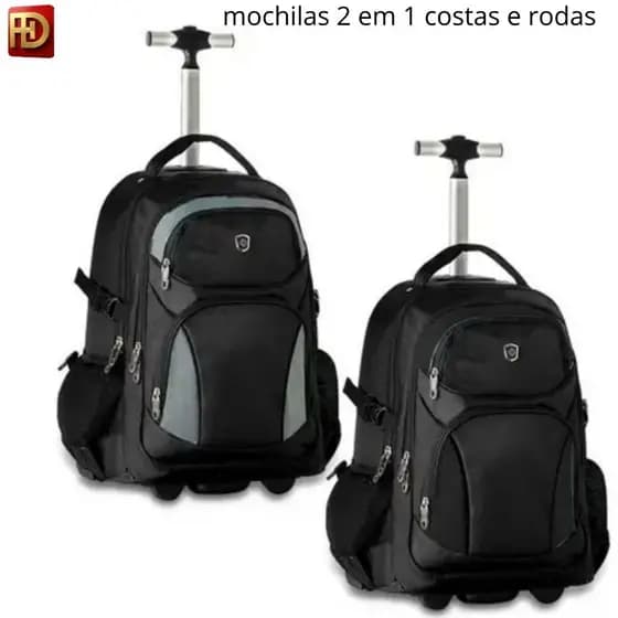 Mochila 2 em 1 Rodinhas e De Costas Dia a Dia Viagens Resistente Prática Bolsa Social Puxador De Aço Escolar Faculdade