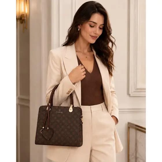 Bolsa Feminina Estampa Monograma elegante e versátil , Possui alça de mão trançada reforçada, alça transversal removível