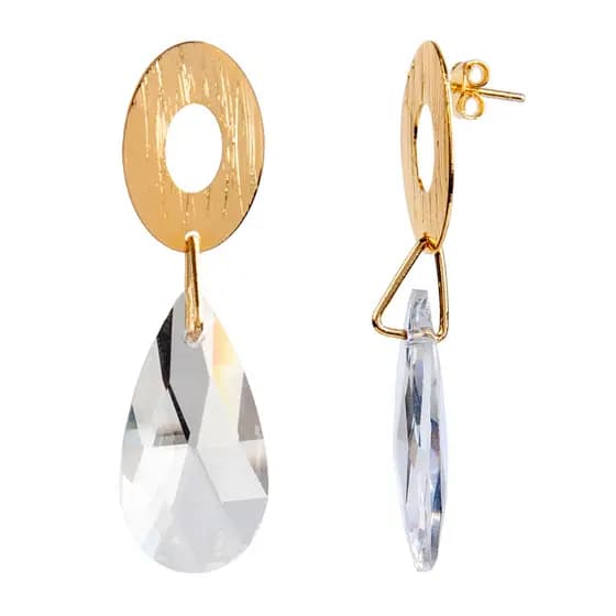 Par Brincos Folheado Ouro Gota De Cristal 33114 Miri Morena