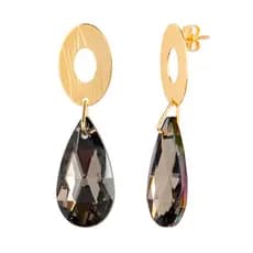 Par De Brincos Folheados A Ouro Gota Cristal Fumê 33118 Miri Morena