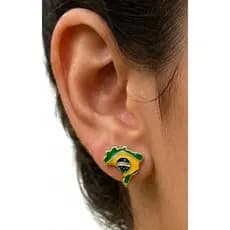 Brincos Mapa Brasil Bandeira Folheado Ouro 18k 1,1cm altura seleção brasileira copa mundo hexa