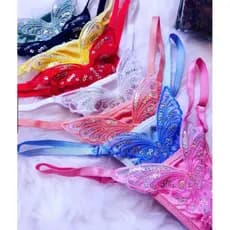 Tanga Borboleta Feminina com Lantejoulas | Tamanho Único | Cores Vermelha, Preta e Rosa
