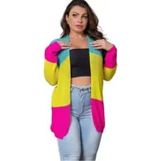 Cardigã Kimono Casaco Feminino Colorido Moda Blogueira Trico