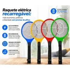Raquete Elétrica Mata Insetos Recarregável (Cores Sortidas) Mata Mosquitos