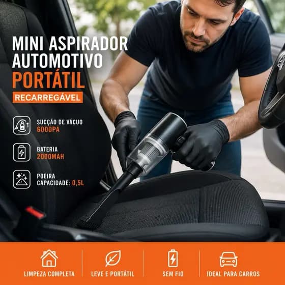 Mini Aspirador Automotivo Portátil  Recarregável Bivolt
