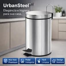 Lixeira Inox 12L com Pedal UrbanSteeL Lixeira de Aço Inox Premium para Banheiro Cozinha e Escritório