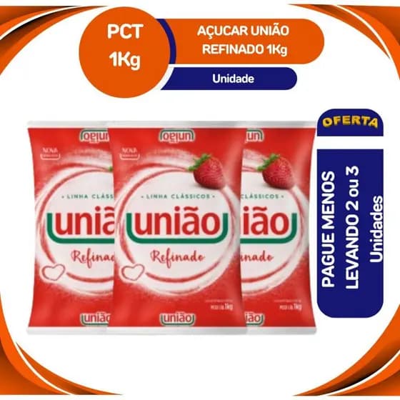 Açúcar Refinado União 1kg - ( 3 Unidad. ) Envio ja PROMOÇÃO
