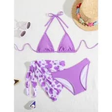 CN VEST Conjunto de Biquíni Infantil com Top Amarrável e Saída de Praia - Estampa Animal i3034