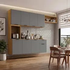 Cozinha Compacta Aura 8 Portas com Nicho Integrado - Cinamomo / Cinza Acetinado