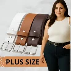 Kit 3 Cinto Feminino Plus Size Social De Couro Montana Casual Da Moda Fivela Quadrada Prata NUVVI