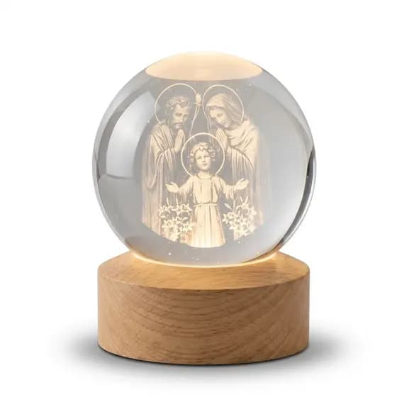 Luminária Religiosa de Mesa com Imagem Sagrada em Globo de Vidro