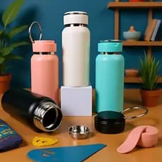 Garrafa Térmica 600ml Inox Com Infusor Filtro Prata Para Chás Parede Dupla e Alça