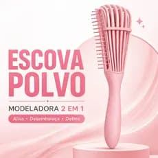 Escova Polvo Modeladora 2em1 para todos os tipos de cabelo - Desembaraça e Finaliza Cachos