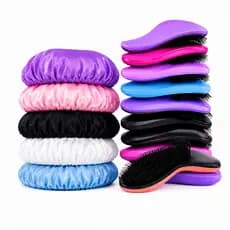 Kit Econômico Para Todos os Tipos de Cabelo 8 Toucas Cetim + 8 Escovas Magica