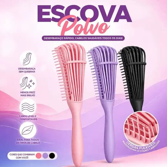 Escova Multifuncional Polvo 2em1 para todos os tipos de cabelo - Desembaraça e Finaliza