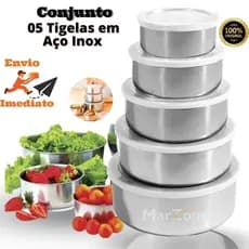 Conjunto de Tigelas Aço Inox 5 Peças com Tampa