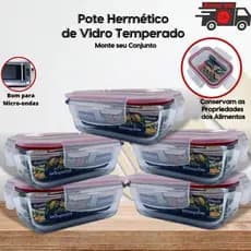 Pote de Vidro Hermético Marmita Tampa Plástico com Trava 370ml - Conjunto 2 ou 4 Potes Vidro Marmita Fit 4 Travas para Microondas Forno e Freezer  Promoção - Tapoer de Vidro com Tampa - Potes de Vidro para Mantimentos