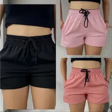 Kit 3 Shorts Feminino Tactel Elastano Treino Praia Com 2 Bolsos lateral