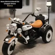 Moto Eletrica Infantil Potencia 12V Chopper Sirene Branca Divertida Segura Confortavel