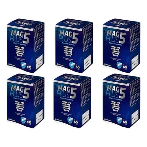 Kit 6 Mag Plus 5 Dimalato Quelato Taurato Citrato Óxido.