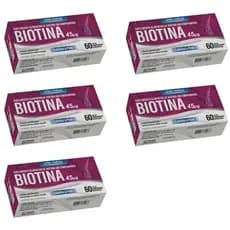 Kit 5 Biotina 45mcg 60 Comprimidos cada - Arte Nativa, Suplemento Alimentar para Cabelo e Pele