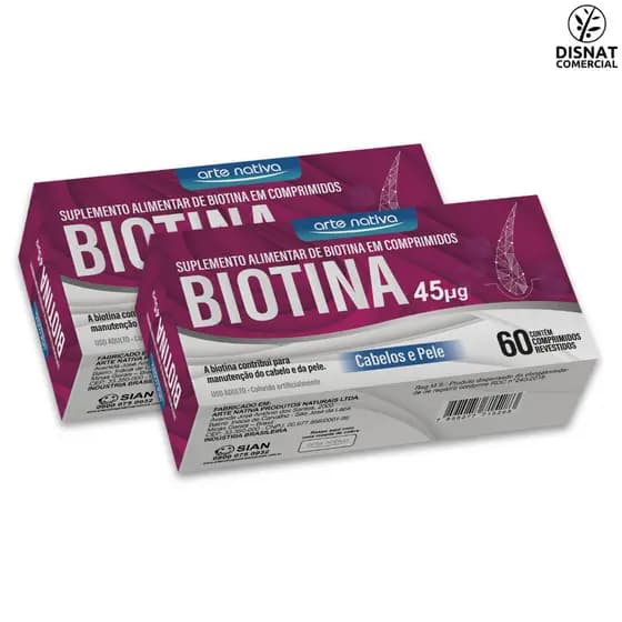 Kit 2x Vitamina Biotina 45µg Cabelos e Unhas 60 Comprimidos - Arte Nativa