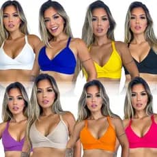 Top Feminino com Forro Reforçado Treino Academia Fitness Preto Branco Nude Rosa Azul Amarelo