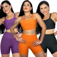 Conjunto Short e Cropped Fitness Academia Cós Alto Cores