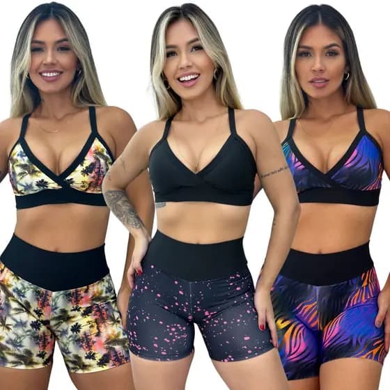 Conjunto Short e Top Fitness Academia Cós Alto Cores