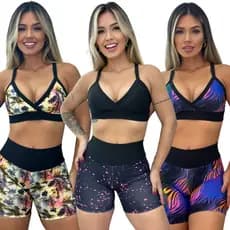 Conjunto Short e Top Fitness Academia Cós Alto Cores