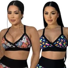 kit 2 Tops Fitness de Academia Simples Estampado Cores Sem Bojo Promocional