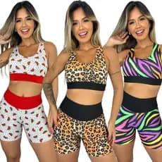 Conjunto de Academia Short e Cropped Com Bojo  Fitness Cós Alto Treino