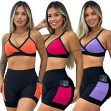 Conjunto Fitness Short com Bolso e Top  Academia