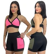 Conjunto Feminino Academia Fitness Top Short com Bolso