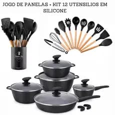 Jogo De Panelas Antiaderente Cerâmica Conjunto 5 Peças Gás Indução + Kit 12 Utensílios De Cozinha