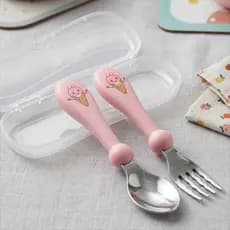 Kit Talher Garfo Colher Infantil Com Estojo Bebe Aço Inoxidável