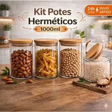 Kit 3, 6 ou 9 Potes de Vidro Herméticos Tampa de Bambu 1000ml Organizador de Cozinha Mantimentos
