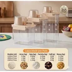 Pote Hermético Porta Mantimentos Com Dosador E Alça Multiuso Organizador De Cozinha (1100ML/ 1800ML/ 2300ML)